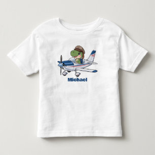 Cute Dinosaur Flying Cessna Aeroplane, Personalise Toddler T-Shirt