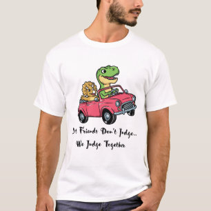 Cute Dinosaur Friends Driving Pink Car Cartoon T S T-Shirt