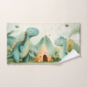 Cute  Dinosaur Friends in a Prehistoric Paradise Hand Towel