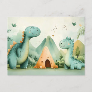 Cute Dinosaur Friends in a Prehistoric Paradise Postcard