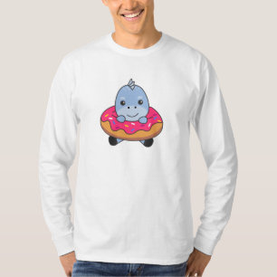 Cute Dinosaur Funny Animals In Doughnut Pink T-Shirt