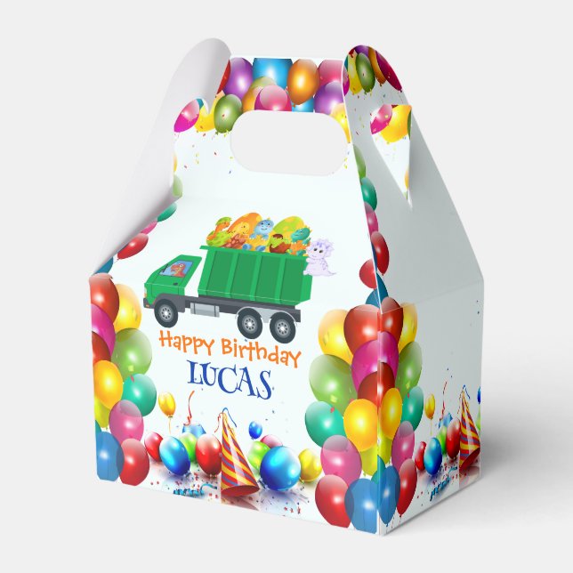 Cute Dinosaur garbage truck balloon birthday boy  Favour Box (Front Side)