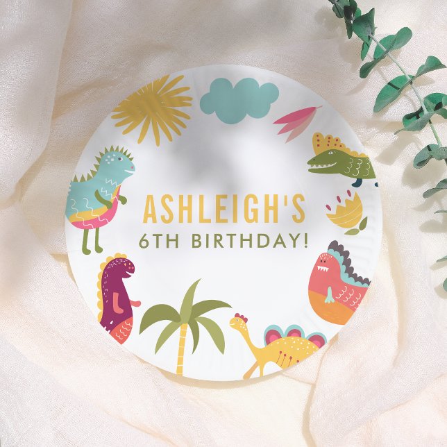 Cute Dinosaur Gender-Neutral Birthday Party Paper Plate (Creator Uploaded)