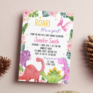 Cute Dinosaur Girl Baby Shower Invitation