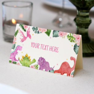 Cute Dinosaur Girl Birthday Party Place Card