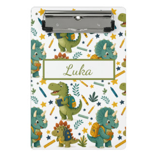 Cute Dinosaur Going To School For Kids Mini Clipboard