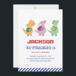 Cute Dinosaur Going To School Kids Birthday Invitation<br><div class="desc">Cute design for kids,  boys or girls who love dinosaur,  dino cartoon,  T-rex and other dinosaur species. Perfect for Jurassic theme birthday party. You can customise the wording to fit other occasions.</div>