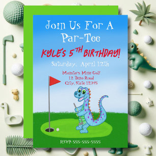 Cute Dinosaur Golf Themed 5th Birthday Invitation