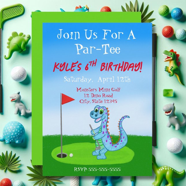 Cute Dinosaur Golf Themed 6th Birthday  Invitation (Creator Uploaded)