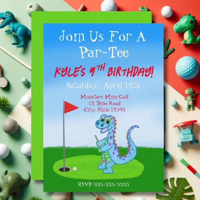 Cute Dinosaur Golf Themed 9th Birthday  Invitation (Creator Uploaded)