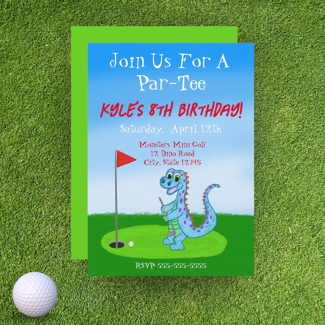 Cute Dinosaur Golf Themed Kids Birthday  Invitation (Creator Uploaded)