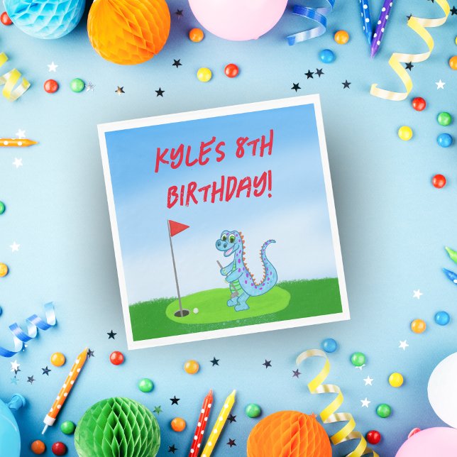 Cute Dinosaur Golf Themed Kids Birthday Napkins (Creator Uploaded)