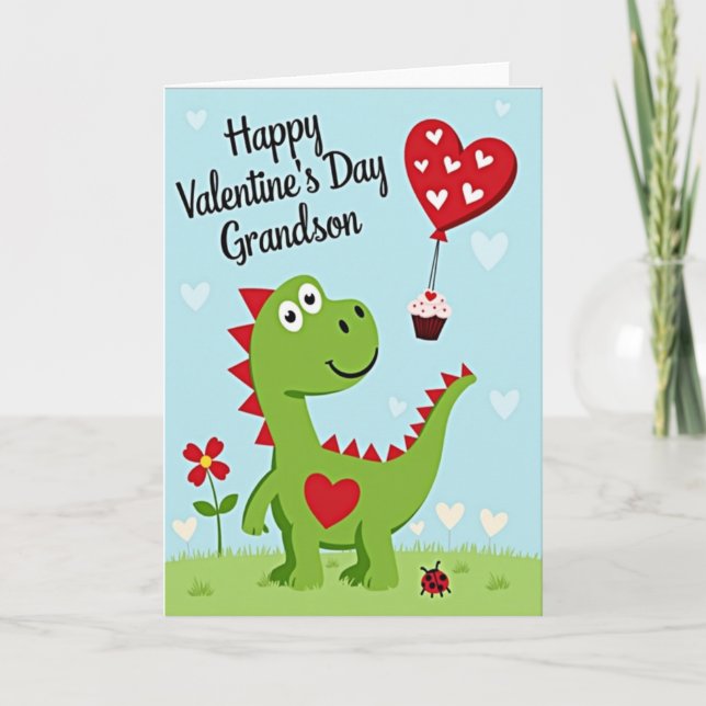 Cute Dinosaur Grandson Valentines Card (Front)