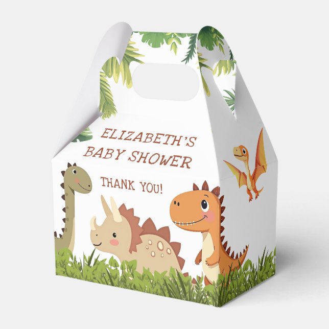 Cute Dinosaur Greenery Baby Shower Favour Box (Front Side)