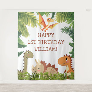 Cute Dinosaur Greenery Birthday Party Backdrop Tapestry