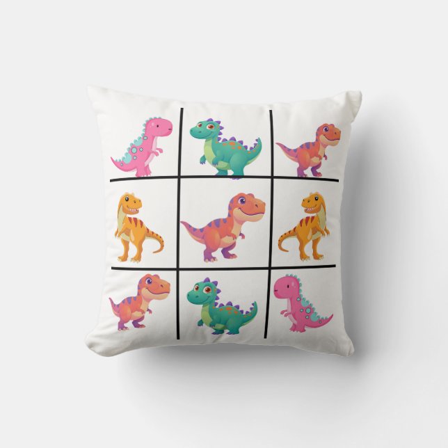 Cute Dinosaur Grid Design with Nine Colorful Dino  Cushion (Front)