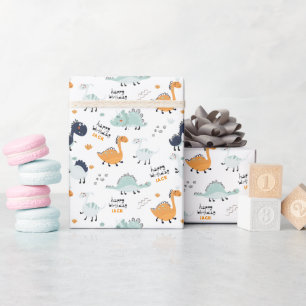 Cute Dinosaur Happy Birthday Kids Wrapping Paper