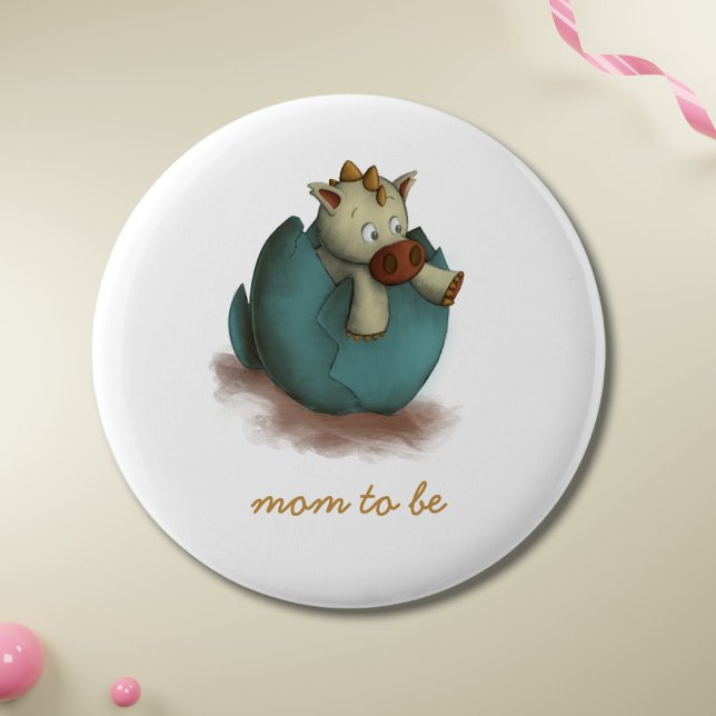 Cute Dinosaur Hatching Mum to Be 6 Cm Round Badge (Creator Uploaded)