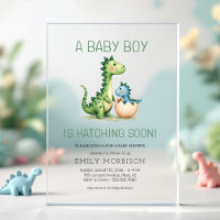 Cute Dinosaur Hatching Soon Baby Boy Shower