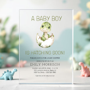 Cute Dinosaur Hatching Soon Baby Boy Shower Acrylic Invitations