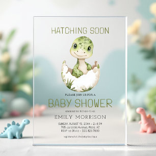 Cute Dinosaur Hatching Soon Baby Shower Acrylic Invitations