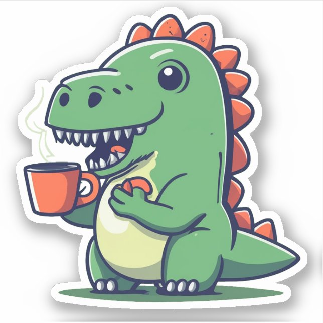 Cute Dinosaur Holding a Cup of Coffee (Front)