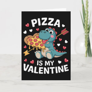 Cute Dinosaur Holding Pizza For A Fun Valentine's Card