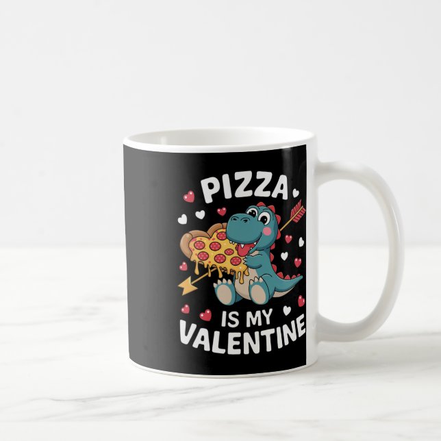 Cute Dinosaur Holding Pizza For A Fun Valentine's  Coffee Mug (Right)