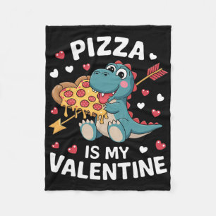 Cute Dinosaur Holding Pizza For A Fun Valentine's Fleece Blanket