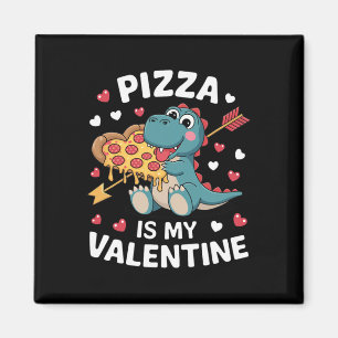 Cute Dinosaur Holding Pizza For A Fun Valentine's Magnet