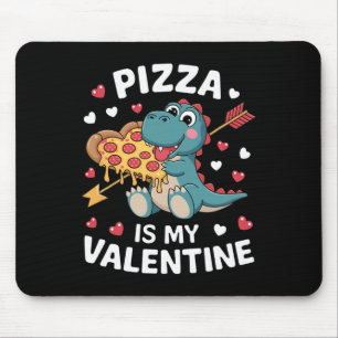 Cute Dinosaur Holding Pizza For A Fun Valentine's  Mouse Pad