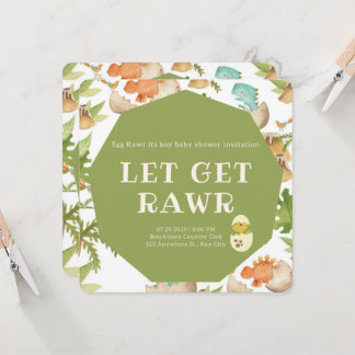cute dinosaur in egg rawr a boy shower invitation