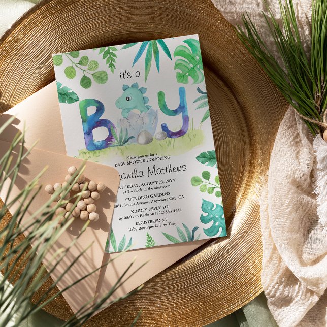 Cute Dinosaur 'It's a Boy' Baby Shower Invitation (Creator Uploaded)