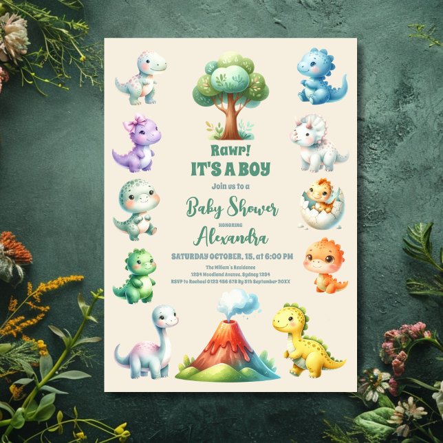 Cute Dinosaur 'It's a Boy' Baby Shower Invitation (Creator Uploaded)