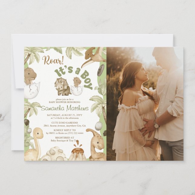 Cute Dinosaur 'It's a Boy' Baby Shower Photo Invitation (Front)