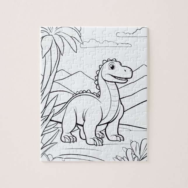 Cute Dinosaur Jungle Animal Coloring Puzzle (Vertical)