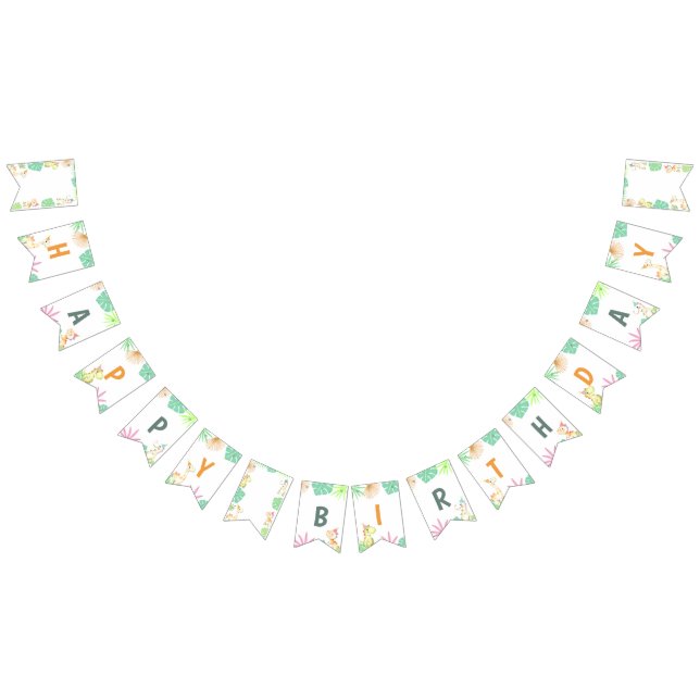 Cute Dinosaur Jungle Happy Birthday Party Bunting (All)