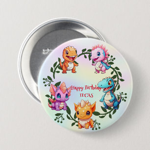 Cute dinosaur jungle School kid birthday party boy 7.5 Cm Round Badge