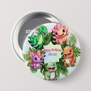 Cute dinosaur jungle School kid birthday party boy 7.5 Cm Round Badge