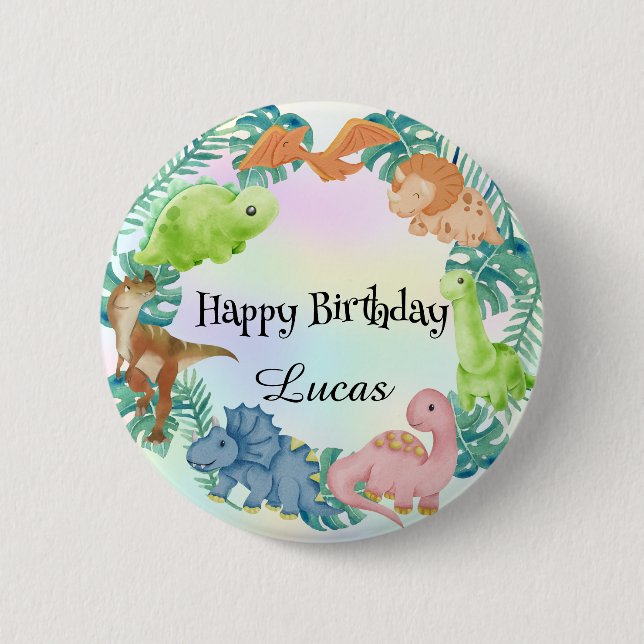 Cute dinosaur jungle School kids Birthday party  6 Cm Round Badge (Front)