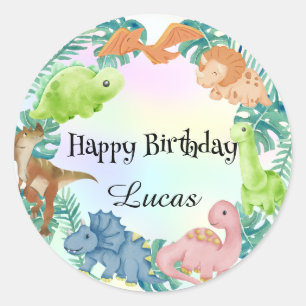 Cute dinosaur jungle School kids Birthday party  Classic Round Sticker