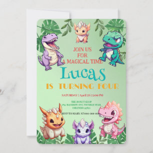 Cute dinosaur jungle School kids Birthday party  Invitation