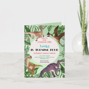 Cute dinosaur jungle School kids Birthday party  Invitation