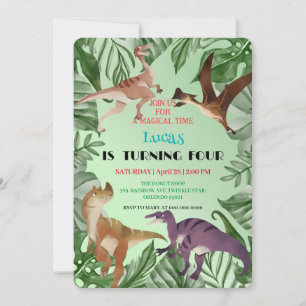Cute dinosaur jungle School kids Birthday party  Invitation