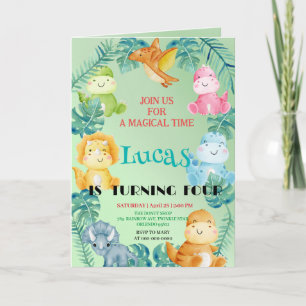 Cute dinosaur jungle School kids Birthday party  Invitation