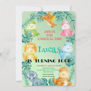Cute dinosaur jungle School kids Birthday party Invitation