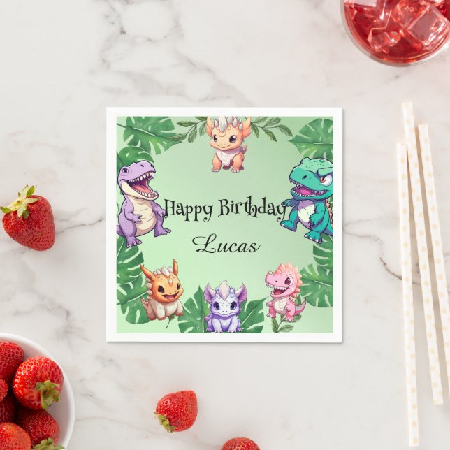 Cute dinosaur jungle School kids Birthday party  Napkin (Insitu)