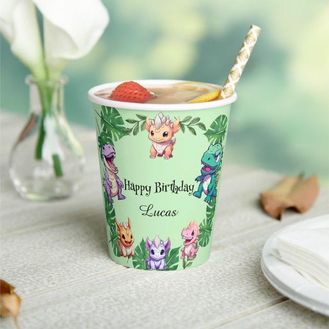 Cute dinosaur jungle School kids Birthday party  Paper Cups (Insitu)
