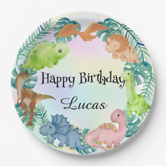 Cute dinosaur jungle School kids Birthday party  Paper Plate (Front)