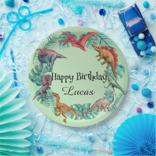 Cute dinosaur jungle School kids Birthday party Paper Plate